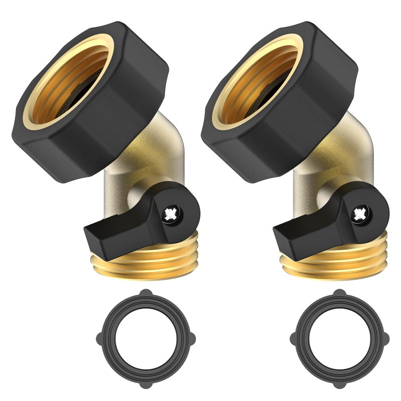 Twinkle Star 3/4" Brass Shut Off Valve Gooseneck Garden Hose Connector, 2 Pack - Image 1